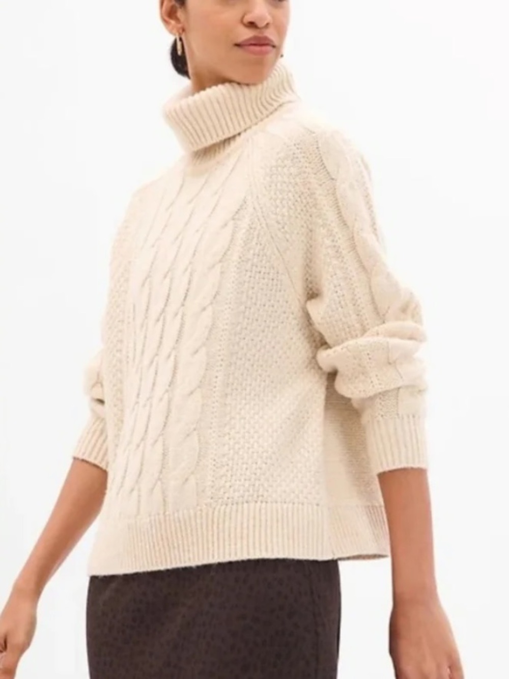 Gap Chino Beige Wool/Alpaca Blend Cable Knit Turtleneck Sweater
